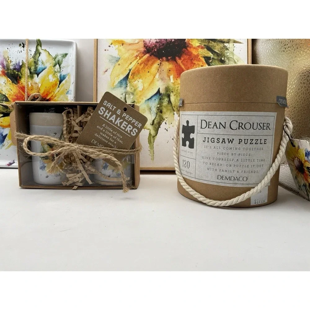 Dean‎ Crouser Design Picture Puzzle Salt N Pepper Shakers Ceramic Tray Gift Set